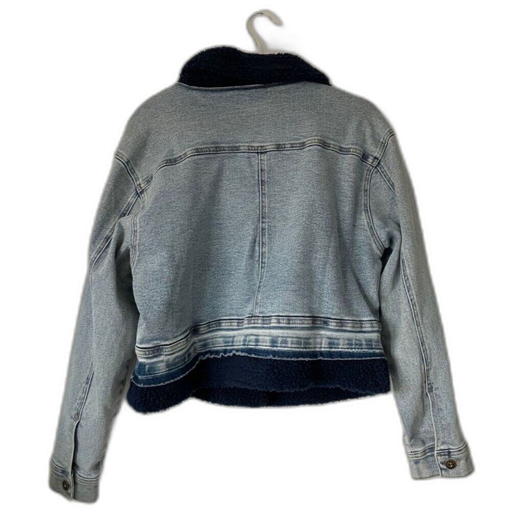 Ella Moss Sherpa Lined Denim 90s Y2K Acid Washed Retro Jean Jacket Large $90 - Picture 4 of 10
